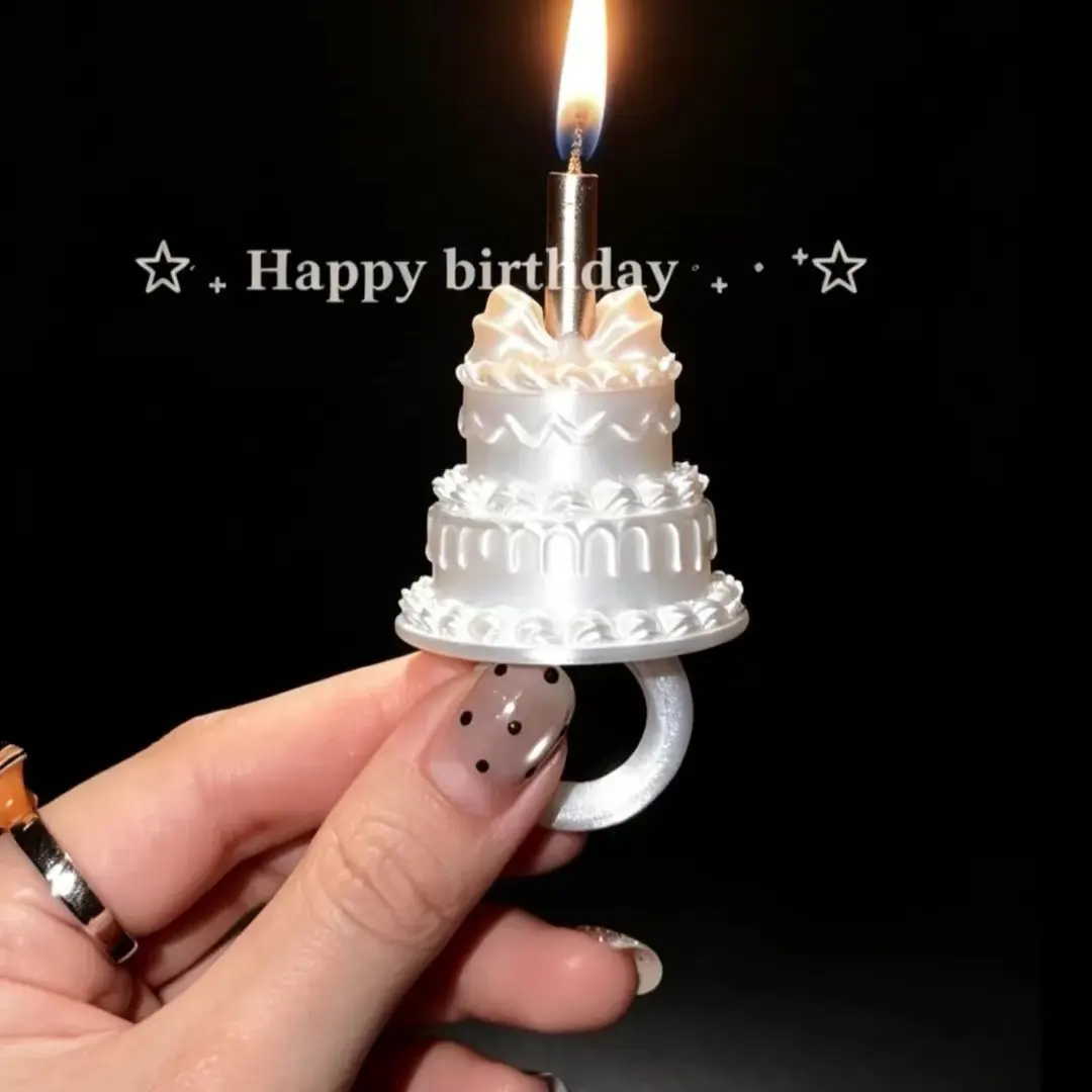 视频款3D丝绸感生日蜡烛戒指