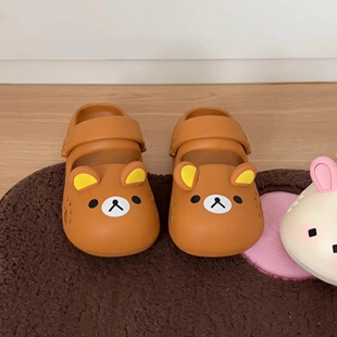 可爱呆萌轻松熊包头拖女款卡通少女心网红外穿厚底软底防滑洞洞鞋
