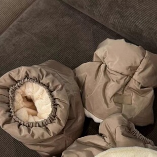 显腿瘦迪普mini泡芙雪地靴袜套防水羽绒布羊毛混纺加绒加厚腿套女