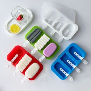 3连雪糕模具无耳冰激淋磨具联合款带盖带胶棒冰淇凌硅胶模具