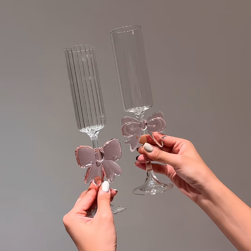 原创圣诞礼物蝴蝶结高脚香槟红酒杯女生ins风高颜值高级感酒杯