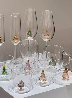 原创圣诞节立体3d圣诞树家用ins双层玻璃杯创意香槟气泡酒高脚杯