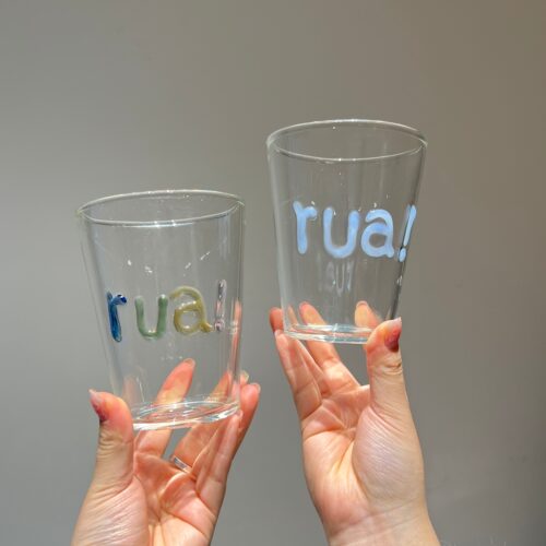 原创rua手绘高硼硅创意耐高温玻璃杯饮料杯高级感手绘字母果汁杯