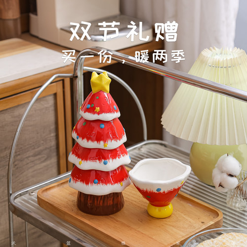 原创红色喜庆叠叠乐杯子茶具套装精致新年陶瓷杯子创意家用茶杯