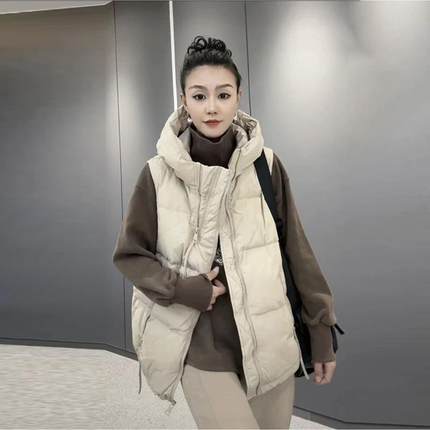 羽绒马甲女士秋冬短款外套2024新款坎肩连帽羽绒服背心时尚