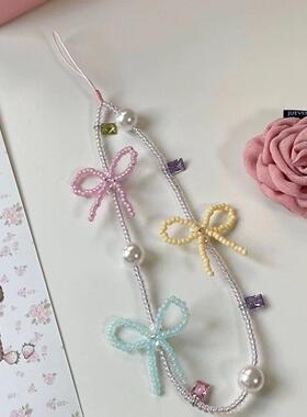 小红书同款ins少女蝴蝶结ccd相机挂件挂绳手机挂饰链条diy串珠女