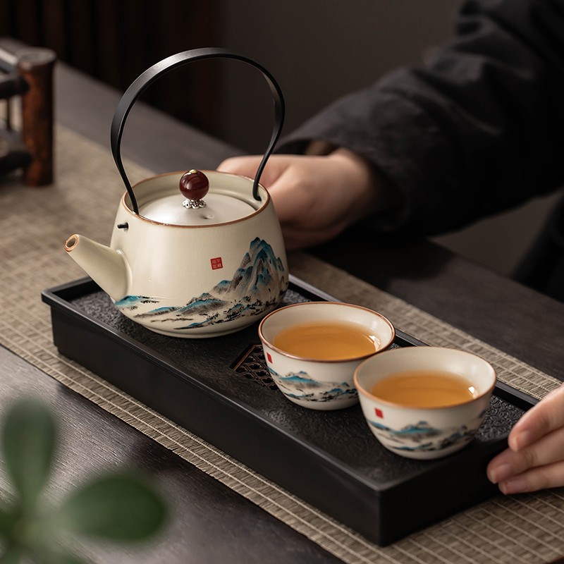 汝窑功夫茶具小套装家用个人用酒店单人饮泡茶一壶二杯干泡茶盘台