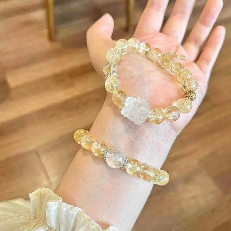 白醒狮人造黄阿塞招财转运手串白醒狮水晶手链小众设计高级感女