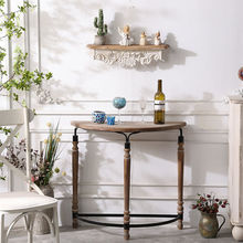 美式玄关桌复古铁艺半圆桌装饰花架实木桌子阳台小桌子置物架