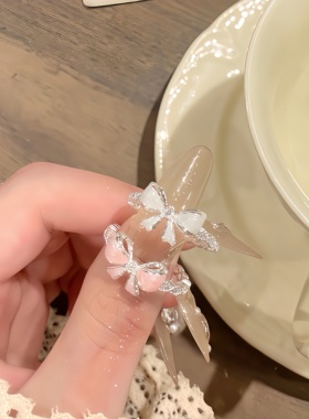 EmoPluto「桃结花汀」韩系粉白蝴蝶结戒指开口设计女小众甜美风