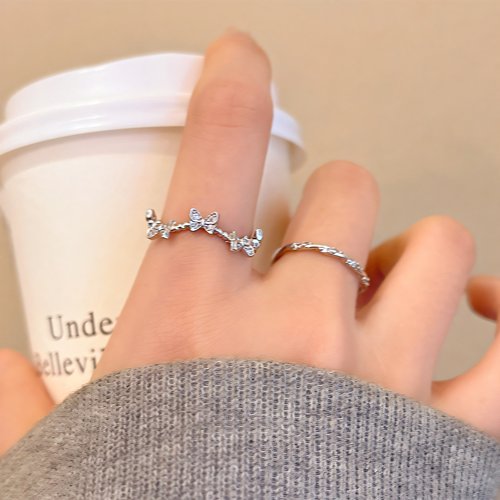 EmoPluto「小岛来信」韩系小巧银蝴蝶戒指个性原创设计开口食指戒