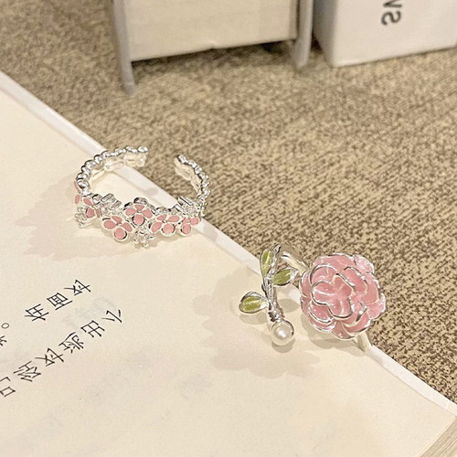 EmoPluto「沐花」春日山茶花戒指女小众设计轻奢桃花开口戒春夏