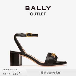 6238188 55女黑色一字带方跟中跟凉鞋 BALLY 巴利DOSSY