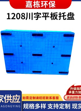 塑料托盘1208川字型平板网格叉车 单面仓库垫蓝色托盘 厂家