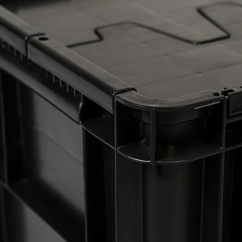 防静电翻盖周转箱黑色带盖物流运输箱防静电物料箱长方形物流箱