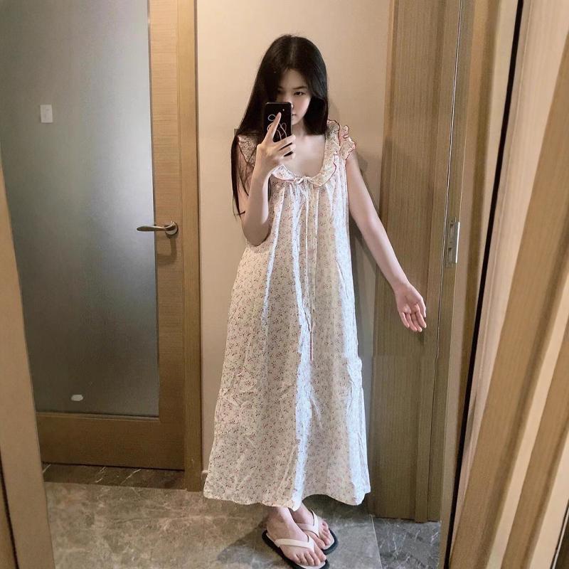 荷叶边碎花吊带睡裙女夏季2024新