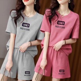 两件套夏天休闲家居服套装 睡衣女夏款 短裤 短袖 可外穿 2023网红时尚