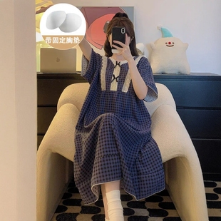 睡裙带胸垫睡衣女夏2025新款 胖mm300斤家居服 短袖 云朵棉加肥大码