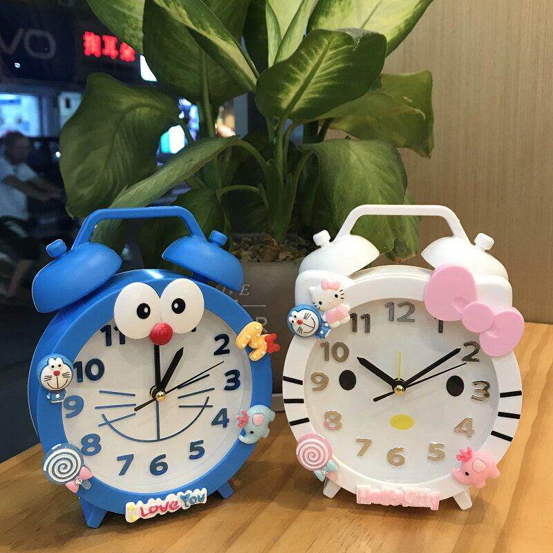 创意可爱kitty儿童小闹钟女卡通学生静音床头懒人专用卧室闹铃钟