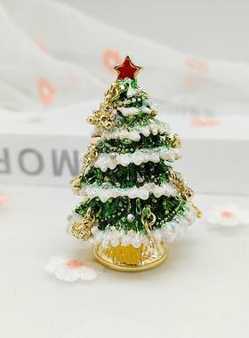 欧式现代家居饰品圣诞树老人雪人合金首饰盒金属小摆件装饰圣诞节