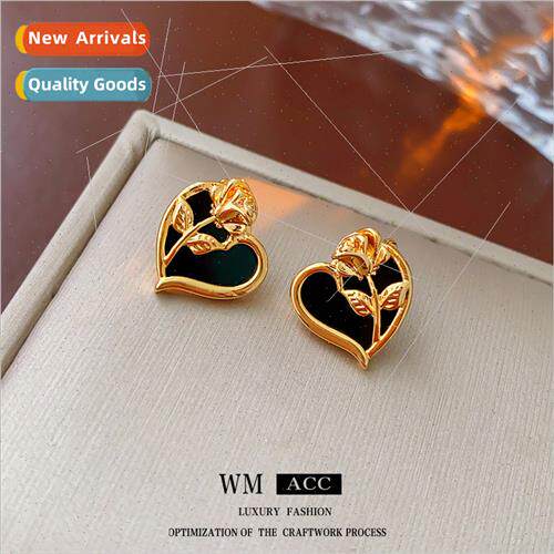 Earrings Silver Needle Drip Oil Heart Flower Earrings Earrin