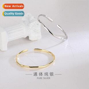 s925 silver Korea simple thin strip bracelet opening adjusta