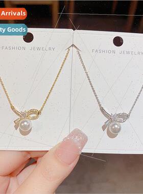 che French bow pearl collarbone chain women simple versatile