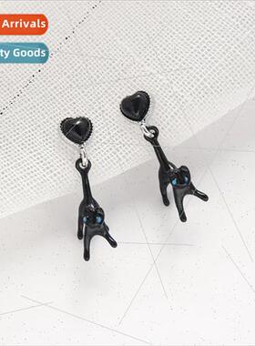 che scared black cat earrings female dark fun kten earrings