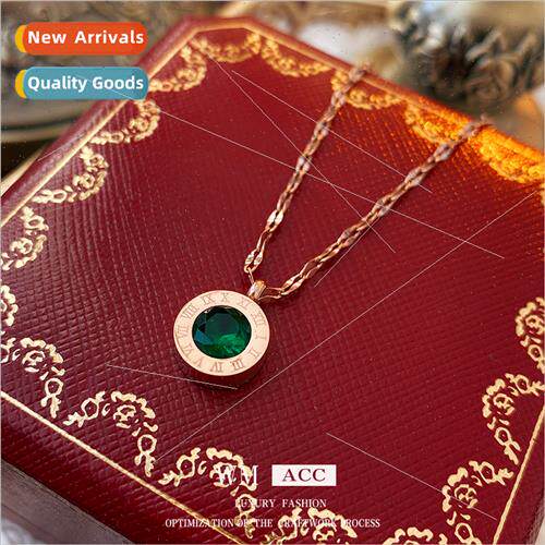 Tanium Steel Roman Numerals wh Diamonds Circle Necklace Fren