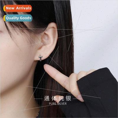 S925 silver wh diamonds letter T-shaped earrings cold wind s