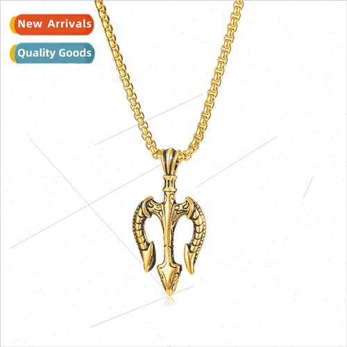 Europe vintage sea king trident stainless steel pendant crea