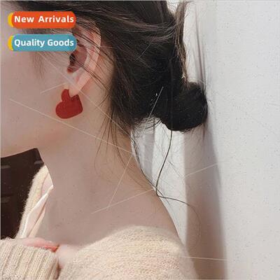 Red love heart earrings female lack o angle heart-shaped ear