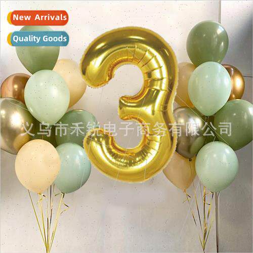 40″ Gold Large Numbers Plus Avocado Latex Balloon Package B