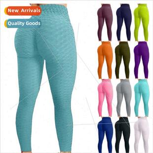 Jacquard Bubble Yoga Pants Women Europe High Waisted Hip fti