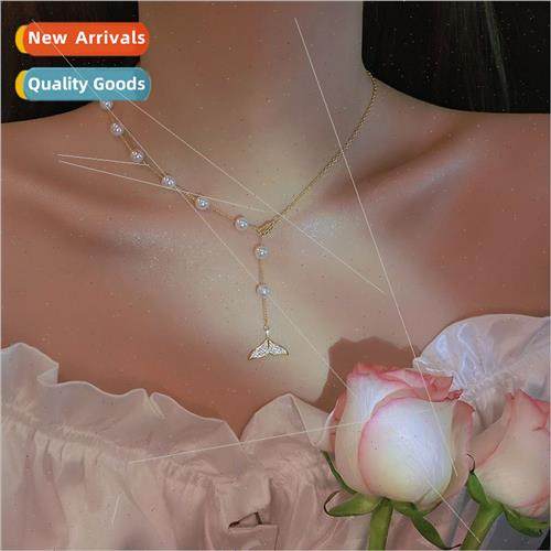 Fishtail pearl necklace female asymmetric fairy lockbone cha