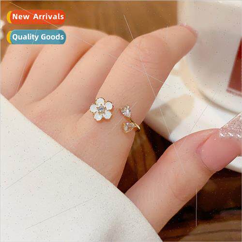 Summer new fashion sweet whe oil drop flower ring niche hjew