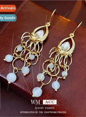 Diamonds water drop cat eye stone hollow ear hooks court ret