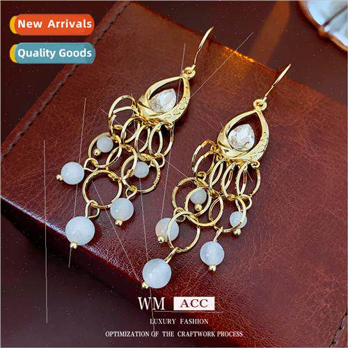 Diamonds water drop cat eye stone hollow ear hooks court ret