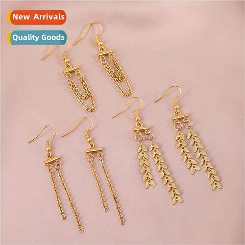 Europe stainless steel Gold Leaf Double Layer Earrings Pair