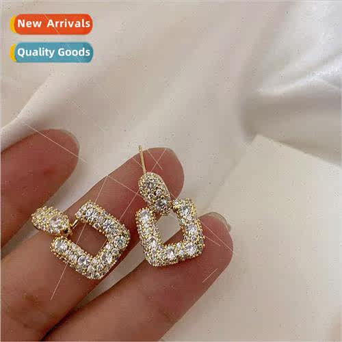 new S925 silver needle French retro geometric square earring