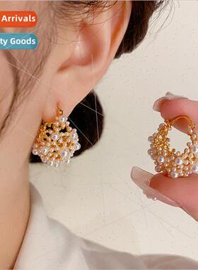 Plating Fashion Pearl Flower Basket Earrings Buckle Women ch