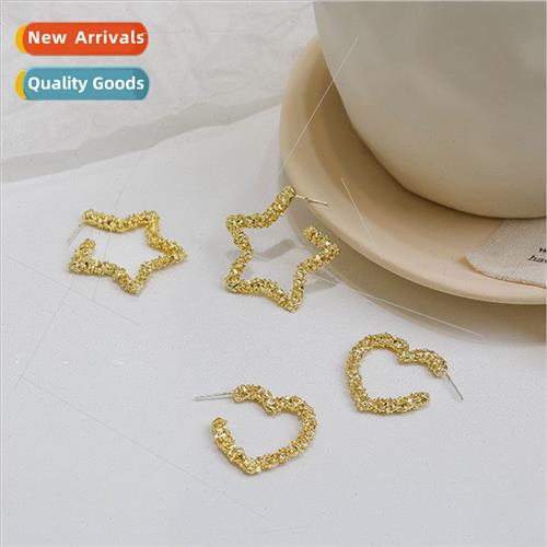 mple love pentagram star earrings 2023 new tide Korea wild s