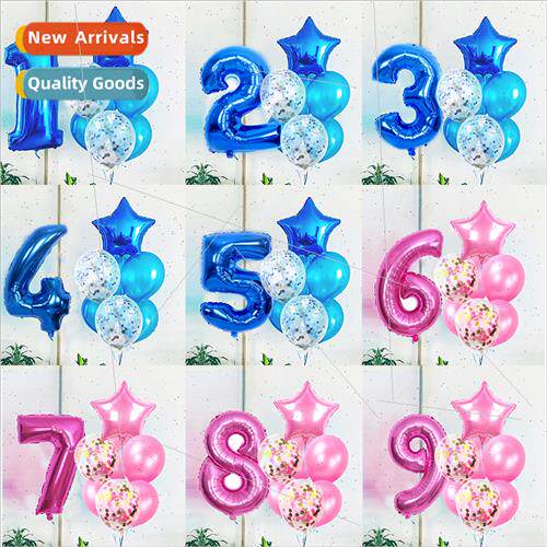 32 inch blue pink number sequin balloon set baby birthday de
