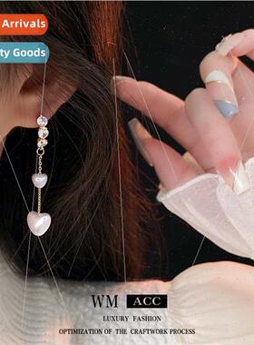 lver pin zirconia pearl heart tassel earrings elegant earrin