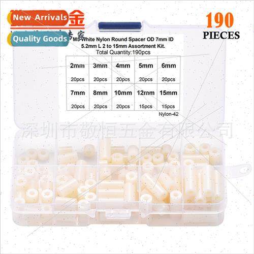 190pcs whe M5 OD 7mm ABS nylon plastic straight through isol