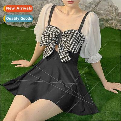One-piece swimsu womens new fashion sexy gathered skirt swim