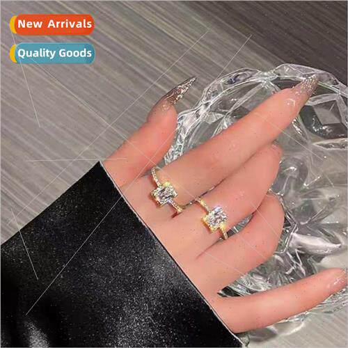 Premium zirconia square ring open finger ring niche small de