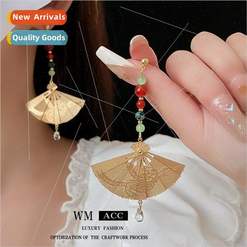 lver needle metal floral fan colorful glazed earrings new Ch