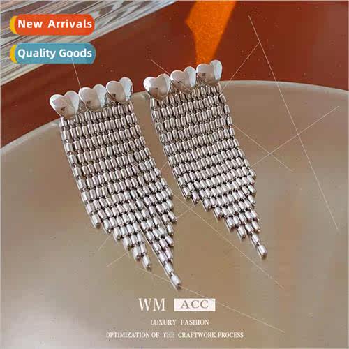 lver needle love bamboo chain tassel earrings metal earrings