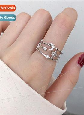 Double Layer Stars Moon Ring Women Open Adjustable Proposal
